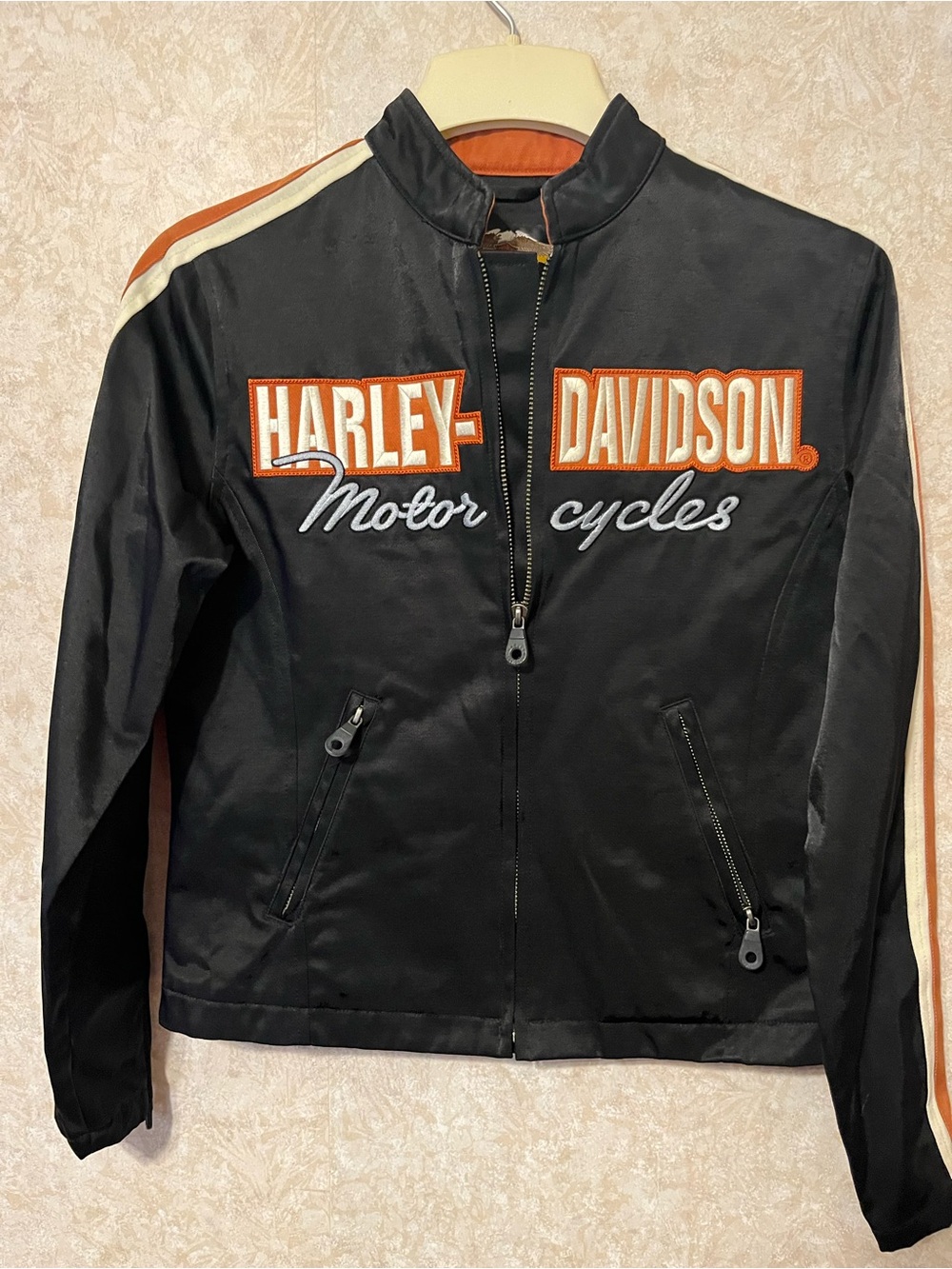 Harley-Davidson Black Jacket with Orange & Cream Stripes